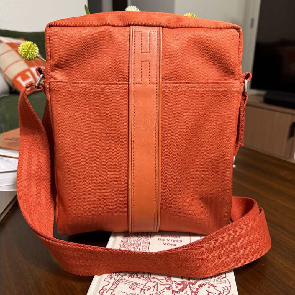 Hermes Orange Toile Canvs and Leather Acapulco Messenger Bag